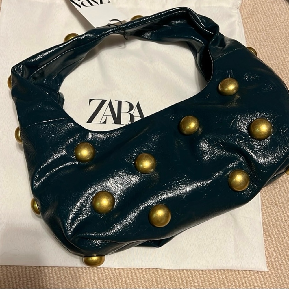 Zara Teal and Gold Studded Women's Bag
